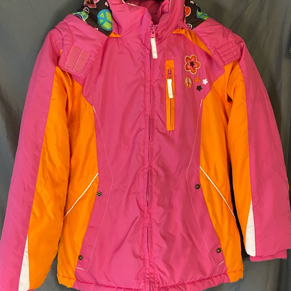 Rothschild Girl's Ski Coat Jacket LIKE NEW cute Pink/Orange PEACE Design